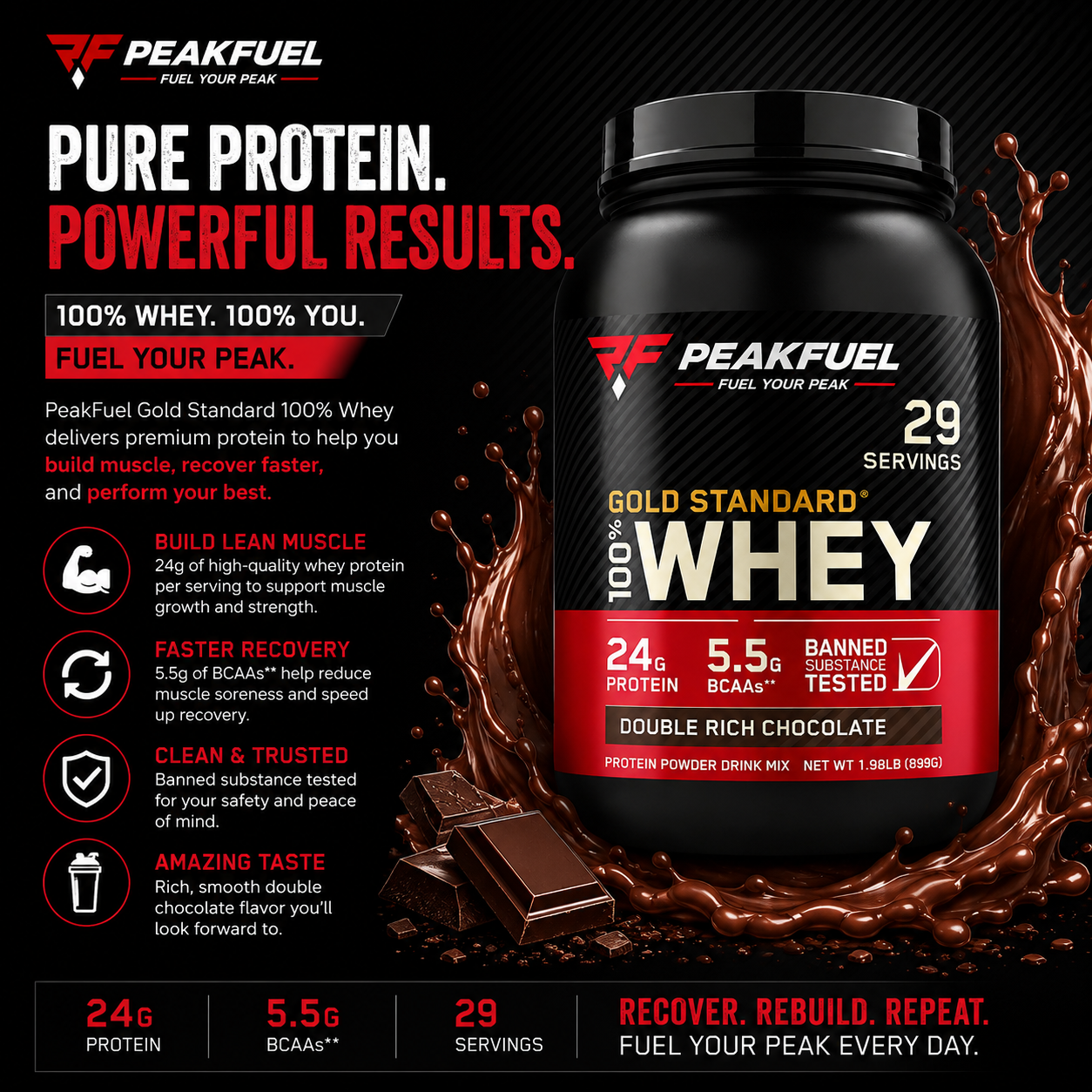 Premium whey protein powder for muscle recovery and fitness